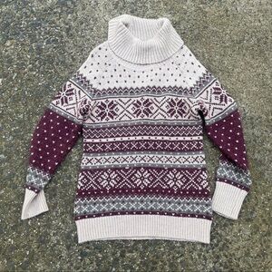 Winter turtleneck snowflake chunky knit sweater